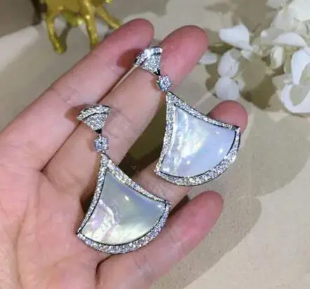 

1 Pairs Pure 925 Sterling Silver Shell Warrings Fan Shape With Pearl Fan Shell Stone Earrings Gift For Women