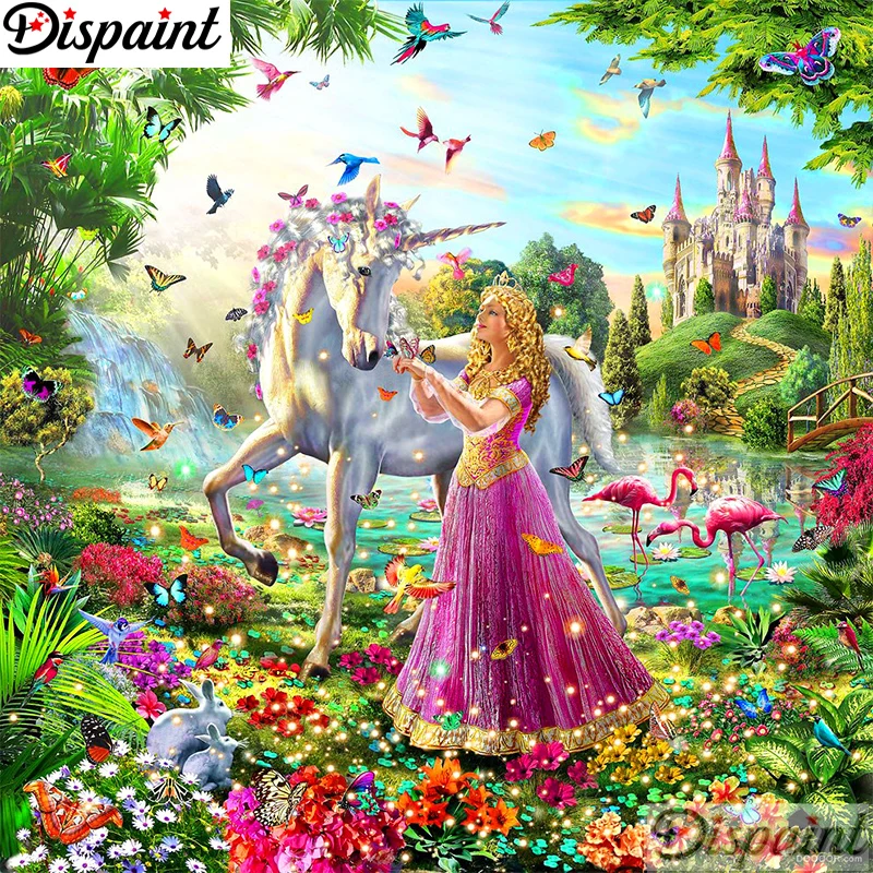 Dispaint Full Square/Round Drill 5D DIY Diamond Painting "Princess unicorn" 3D Embroidery Cross Stitch 5D Home Decor A10921