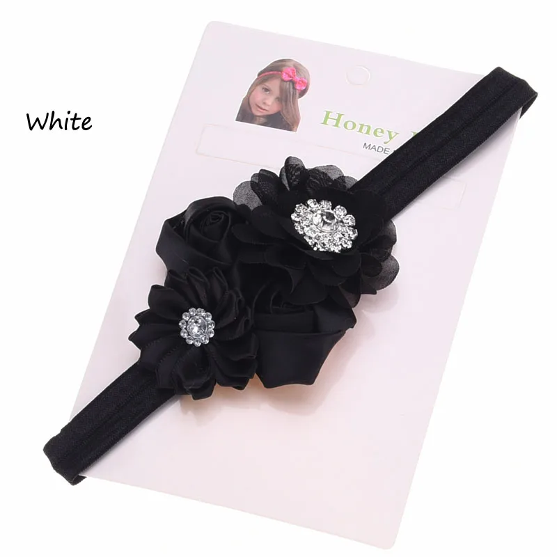 1 шт. повязки с бантом для новорожденных, с розочками, цветочный ободок для волос подарок на крестины цветок бант для волос, бутик и повязка на голову - Цвет: Black
