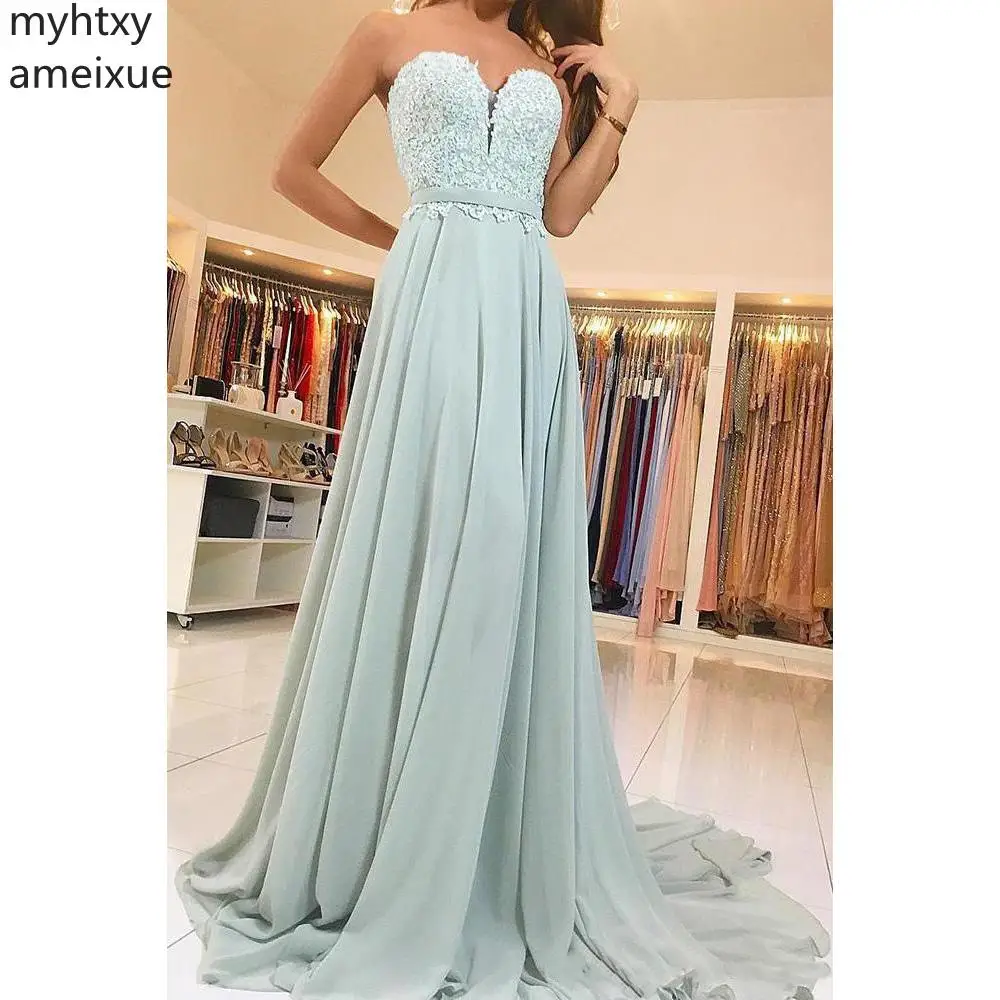 

2019 New Arrival Myhtxyameixue Formal Evening Sweetheart Court Train A-line Sleeveless Floor-length Chiffon Natural Off The Shou
