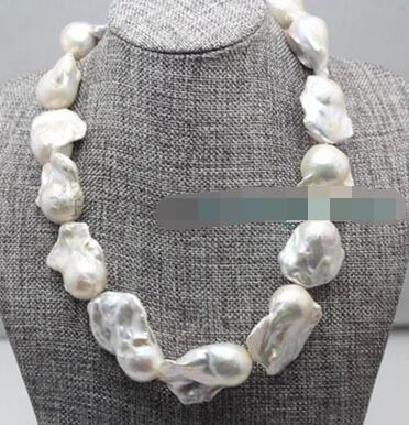 

FREE SHIPPING>>@> Jew2303 Rare HUGE long white baroque keshi reborn genuine PEARL lady's NECKLACE NEW