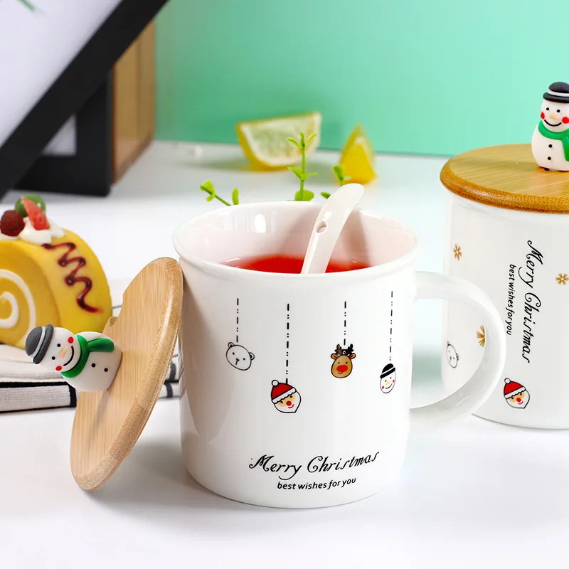 

Christmas Funny Cute Mug Coffee Mugs Creative New Christmas Snowman Ceramic Cup Child gift Breakfast milk cup with lid and spoon