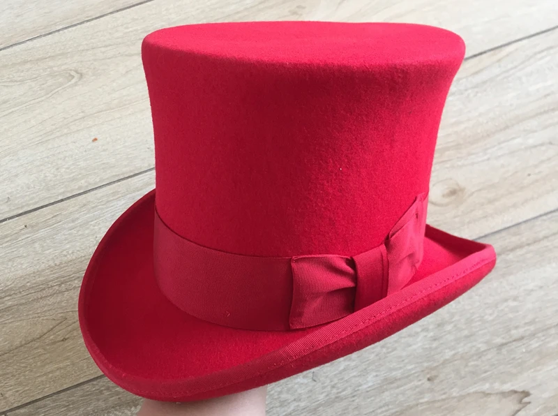 Красный 18,0 см " шерстяной фетр костюм безумного Шляпника топ шляпа в стиле стимпанк Леди Топ для девочек Шапки для Для женщин