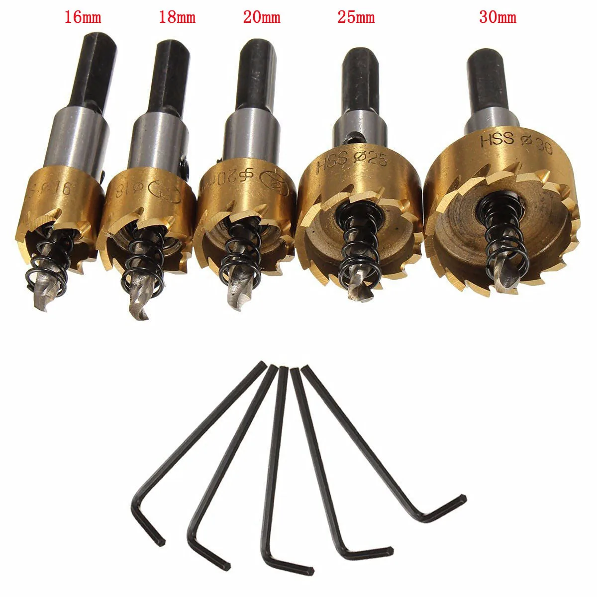 

5PCs HSS Drill Bits Opener Hole Saw Set Stainless Steel Metal Alloy 16-30mm 5 Spanners Kit Sheet Reamer