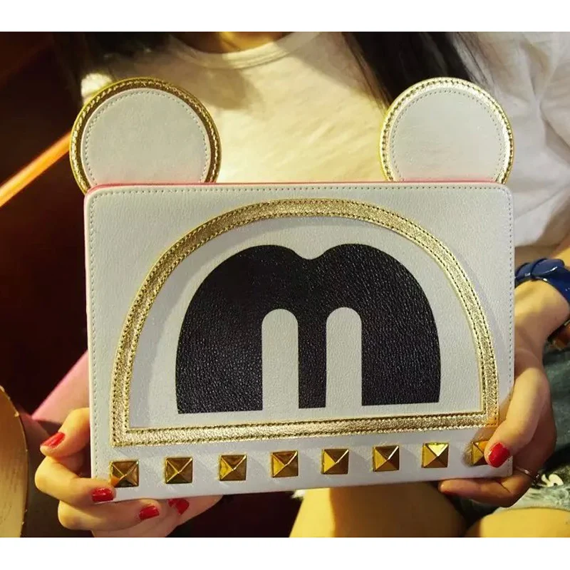 

3D Cartoon Mickey Ear Tablet Cover for Ipad 2/3/4 funda flip PU Leather Case for Apple iPad 5 6 air 2 Case