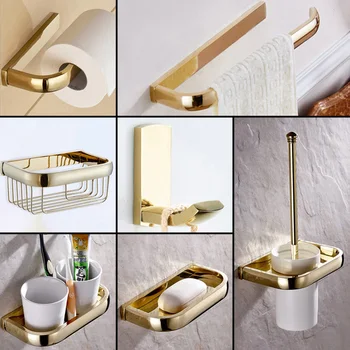 

Gold Bathroom Hardware Set Antique Toilet Paper Towel Basket Luxury WC Brush Holders Ceramic Cup Holder Wall Mounted Soap Dish