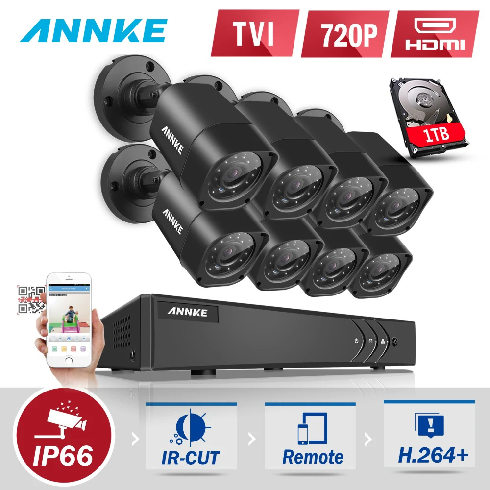 

ANNKE 8CH 1080P HDMI CCTV System 8pcs 720P HD 1200TVL CCTV Security Cameras 1TB HDD Outdoor Waterproof Surveillance kit