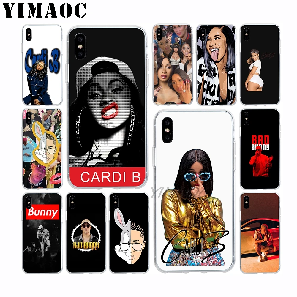 

YIMAOC Cardi B Bad Bunny Soft Silicone Case for Apple Iphone 11 Pro Xr Xs Max X 10 8 Plus 7 6S 6 Plus SE 5S 5 7Plus 8Plus