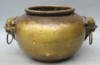

xd 003040 12" Marked Chinese Dynasty Bronze Copper Lion Head Statue Incense Burner Censer