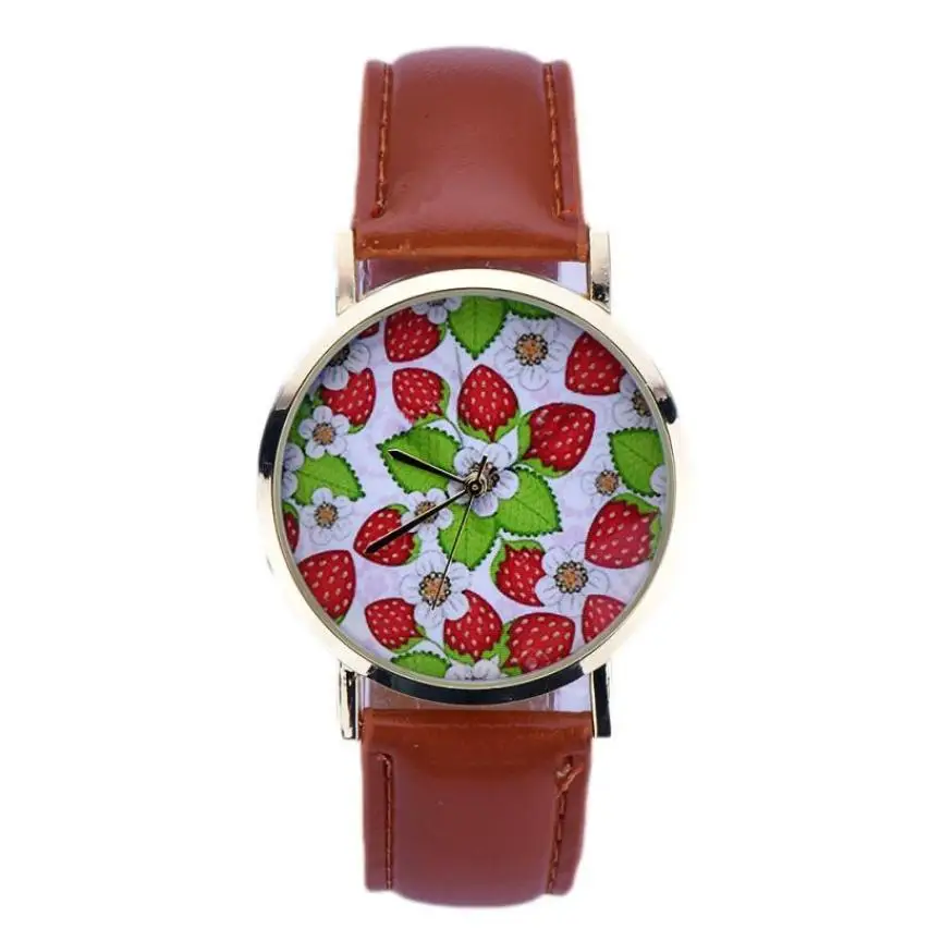 

Timezone #25 Simple Women'sWatch Strawberry Pattern Leather Analog Quartz Wrist Watch