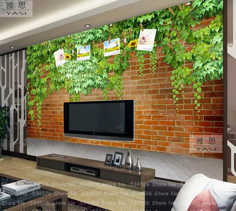 

Green leaf brick mural 3d landscape wallpaper papel de parede tapete infantil wall paper wallpaper background homedecoration