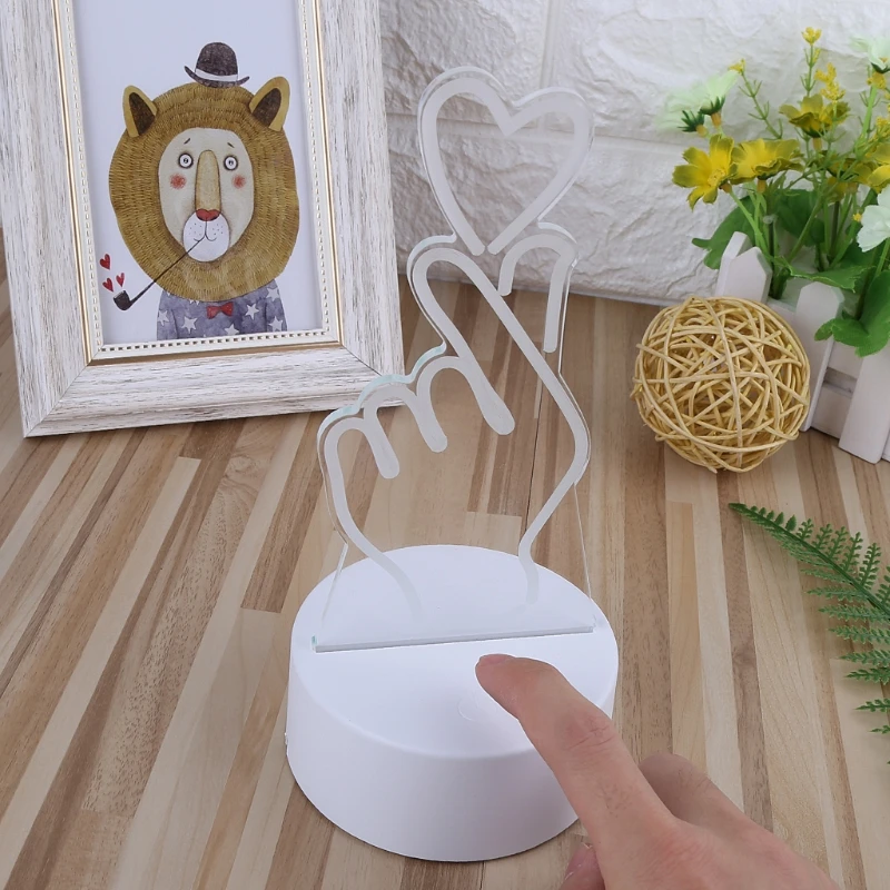 

USB Novelty 7 Colors Changing Finger Heart LED Night Light 3D Desk Table Lamp Home Decor Drop ShiP