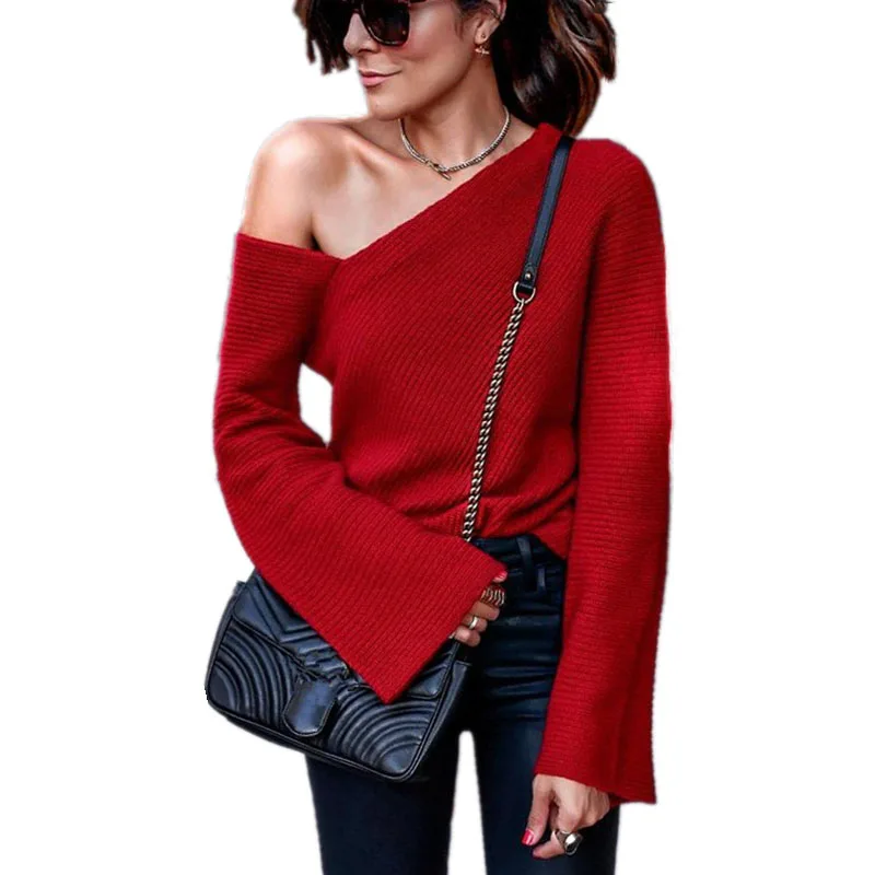 

Knitted Sweaters Female Sexy Sweater Women Spring Autumn Solid Loose Sweater Ladies Pullover For Woman Long Sleeve Pullovers