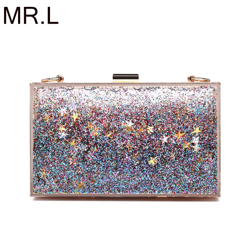 

MR.L New 2018 Acrylic Transparent Women Clutch Bag Chain Luxury Brand Women Messenger Bags Evening Handbag Clear Woman Bag