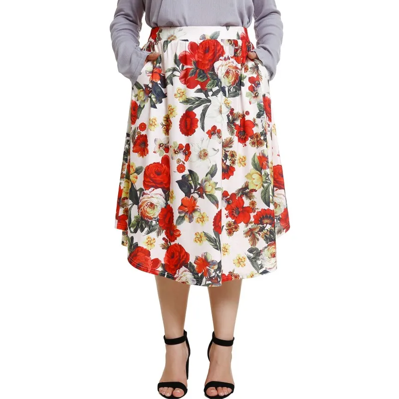 New Style Big Size Skirts Female Clothing Casual Knee length Floral
