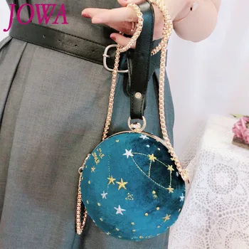 

2019 New Design Women's Fashion Handbags Star Embroidery Mini Shoulder Chain Circular Bags Mini Ball Clutch Party Dress Packages