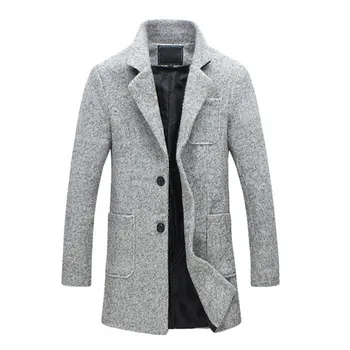 

2016 winter Men's fashion high quality wool jackets trench coat Men leisure windbreaker woolen overcoat size M-5XL Free shipping