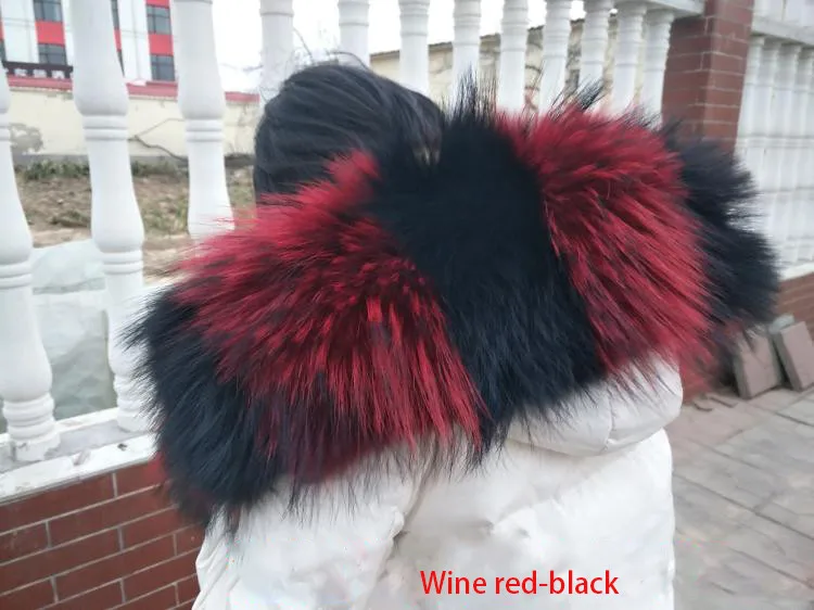 Wine red black Женский зимний шарф, новинка, кожаный воротник, пальто, шапка, воротник, модный, дикий, удобный, теплый, енот, большой размер, воротник - Color: Wine red black