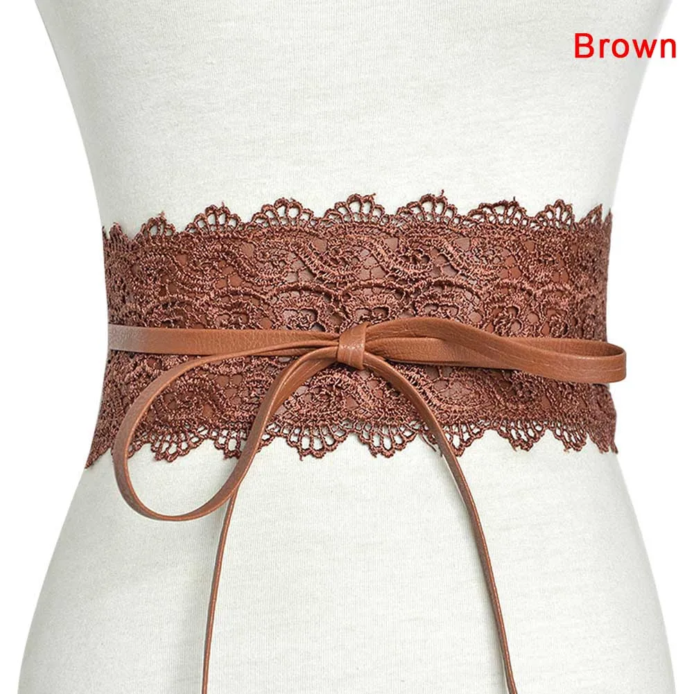 Модные женские платья 1 шт. пояс кружевной широкий пояс PU украшение модный поясной ремень MSK66 - Цвет: Brown