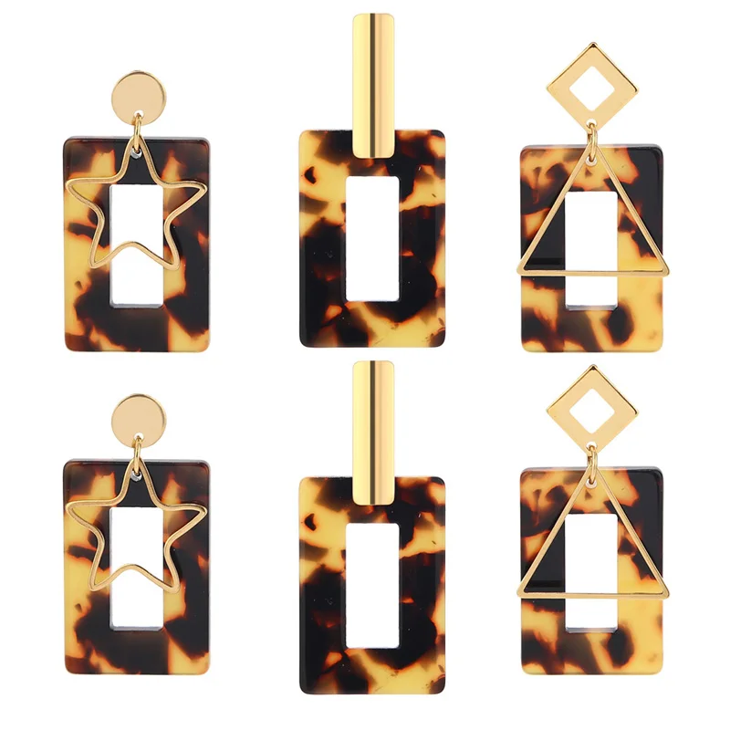 

New Bohemia stainless steel Earrings for Women Vintage Leopard Print arylic rectangle Earring Female jewelry 2018