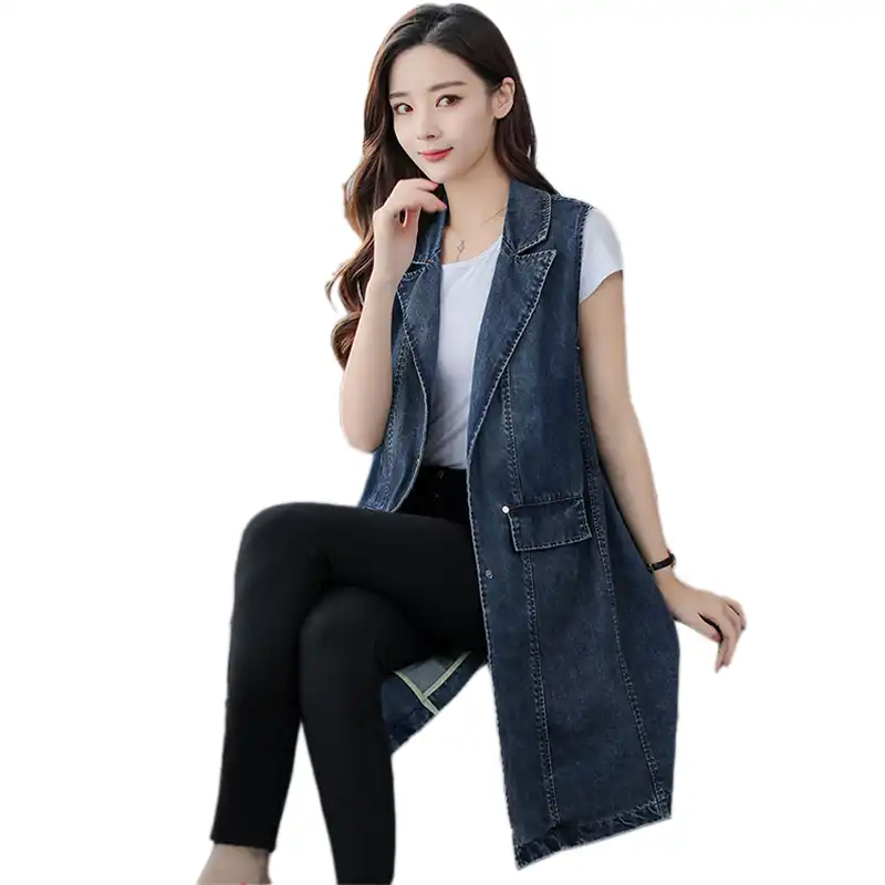 plus size long denim vest