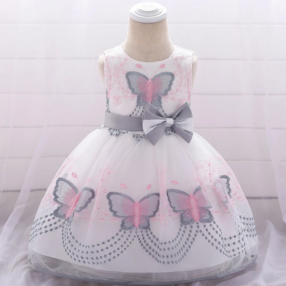

New Arrival Baby Girls Dress Children Sleeveless Butterfly Printed Tulle Christening Dress Formal Baby Baptism Clothing