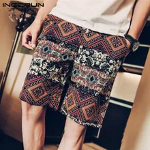 INCERUN/большие размеры; мужские шорты в этническом стиле; повседневные хлопковые шорты до колена с цветочным принтом; свободные пляжные шорты; летние