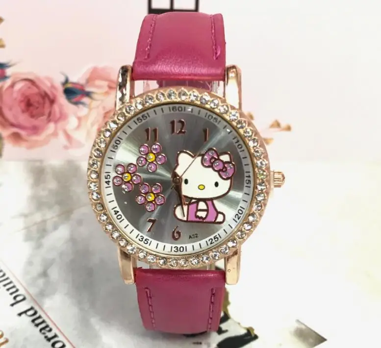 Набор с бриллиантами часы красивые девушки часы ремень Детские Мультяшные часы женщины - Цвет: Розовый