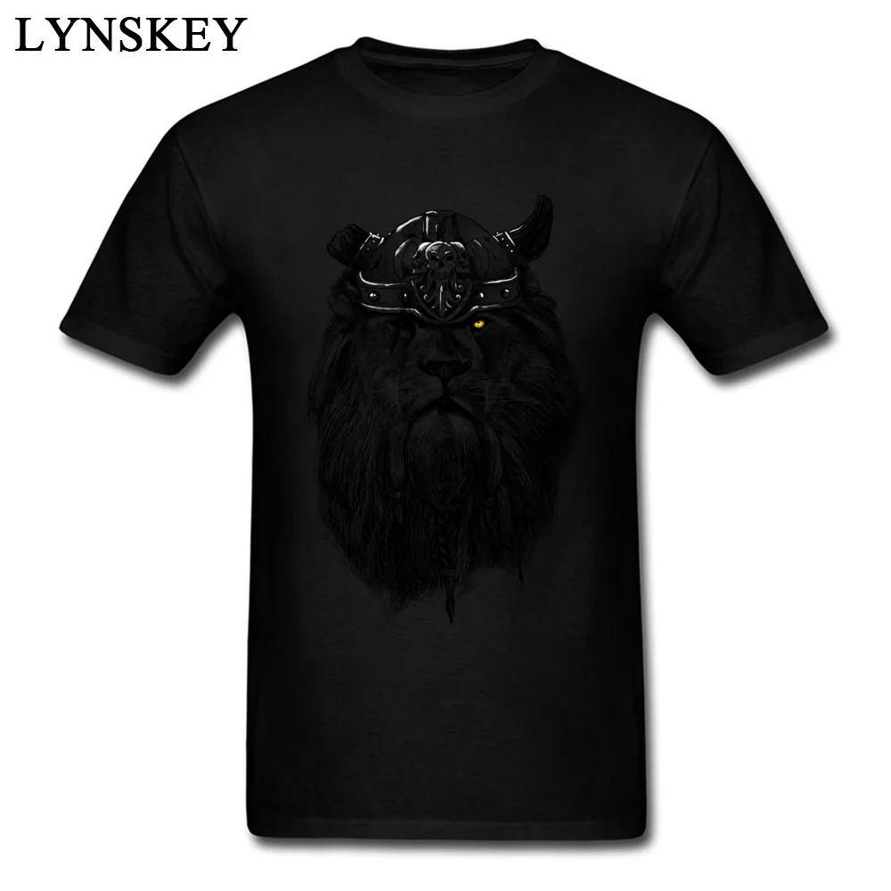 Cool Tops T Shirt for Men Funny Summer Autumn Crew Neck Cotton Fabric Short Sleeve T Shirts Printed 3D Printed Tee Shirts The eye of the Lion Viking black
