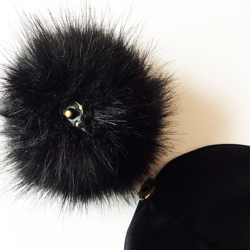 Autumn Kids Boy Girl Winter Cartoon Printing Cotton Hat With Pompon Artificial Fox Fur Baby Caps Children's Accessories Bonnet
