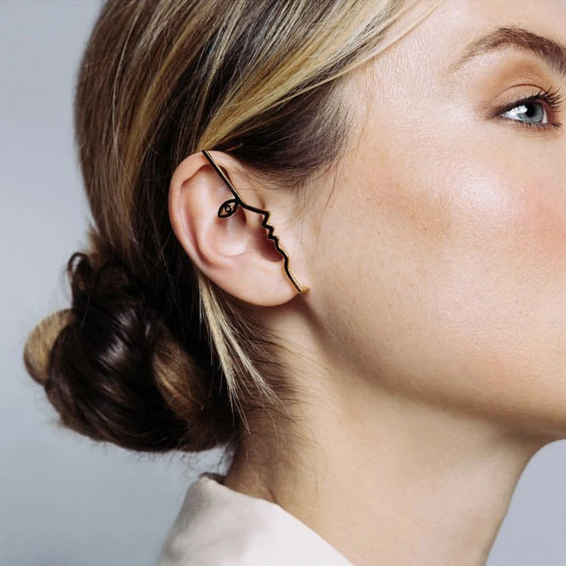 SRCOI Personality Funny Face Earring Figure Eye Clip Earrings Without