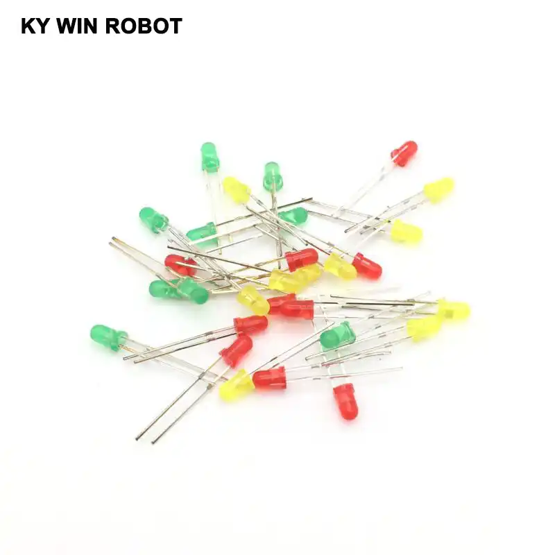 30 Pcs 3mm Diameter Green LED Light Emitting Diodes 2 Pin