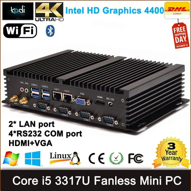  [CE&FCC&ROSH]Dual LAN Mini PC Windows 7 Dual Nic Fanless Mini PC RS232 COM Port Intel Core i3 industrial PC with Debian/Windows 