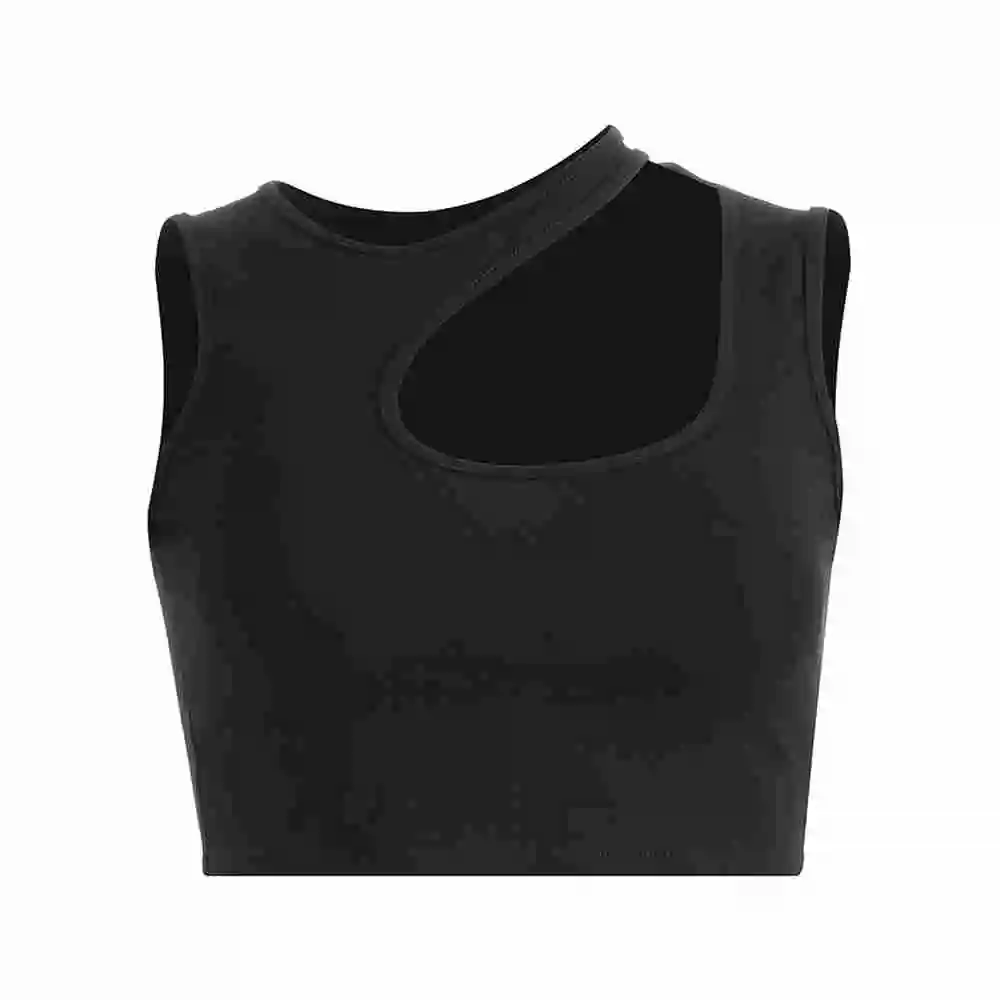 Черный Для женщин Сплошной без бретелек жилет летние женские Slim Fit Модные безрукавки футболки для девочек Размеры s, m, l выдалбливают черный, белый цвет Топ - Цвет: Черный