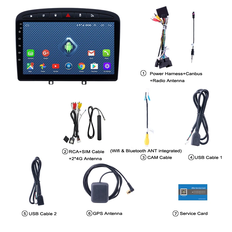 Top Android 8.0  2+32G  4G .wifi  9 inch Car gps radio  for 2010-2016 PEUGEOT 308 408  with Bluetooth Mirror Link 5