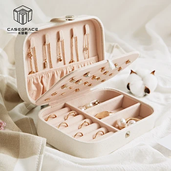 

Hot Korean Style Portable PU Leather Travel Jewelry Storage Box Earrings Ring Necklace Plate Casket Jewelry Display Organizer