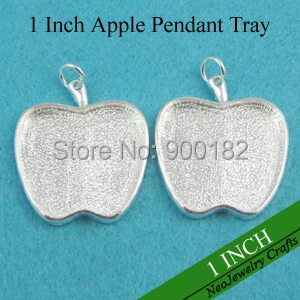 

1 inch Shiny Silver Apple Pendant Tray, Apple Shape Cabochon Settings, Bezel Pendant Blank Tray for Cabochons or Stones