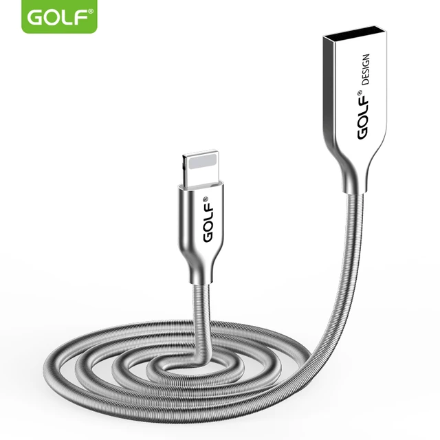 US $2.80 GOLF 100cm Zinc Alloy Metal Spring Fast Charger For iPhone 6 6S 8 X 7 Plus 5 5S iPad Air 2 USB Data