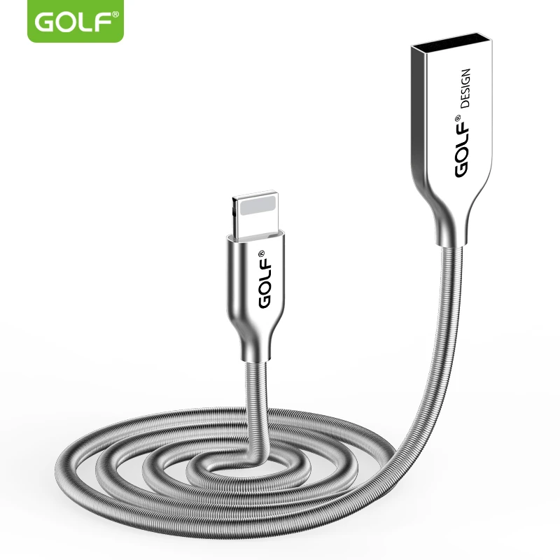 

GOLF 100cm Zinc Alloy Metal Spring 8-Pin Fast Charging Sync Cable For iPhone 6 6S 7 Plus 5 5S iPad Air 2 USB Data Transfer Cable