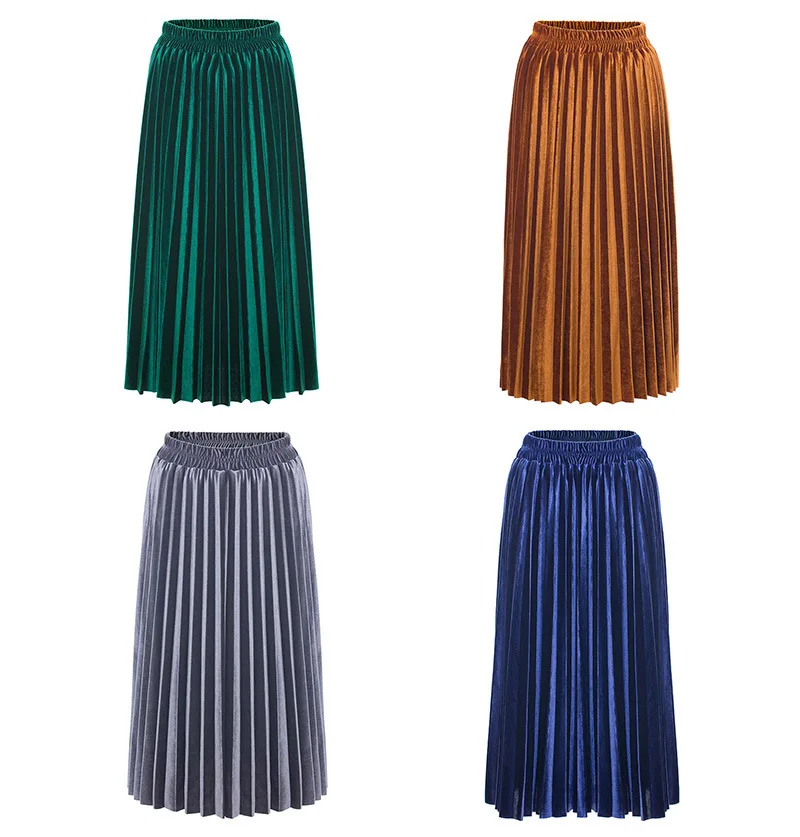 2018 модная Осенняя юбка для Для женщин Высокая Талия Line бархат одноцветное Цвет плюс Размеры плиссированные юбка-пачка