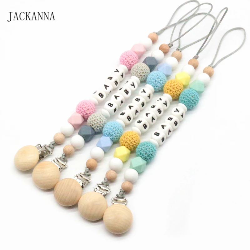

Personalised Name Pacifier Chain Funny Baby Dummy Clip DIY Crochet Bead Pacifier Clip Holder Teething Chain Attache Sucette