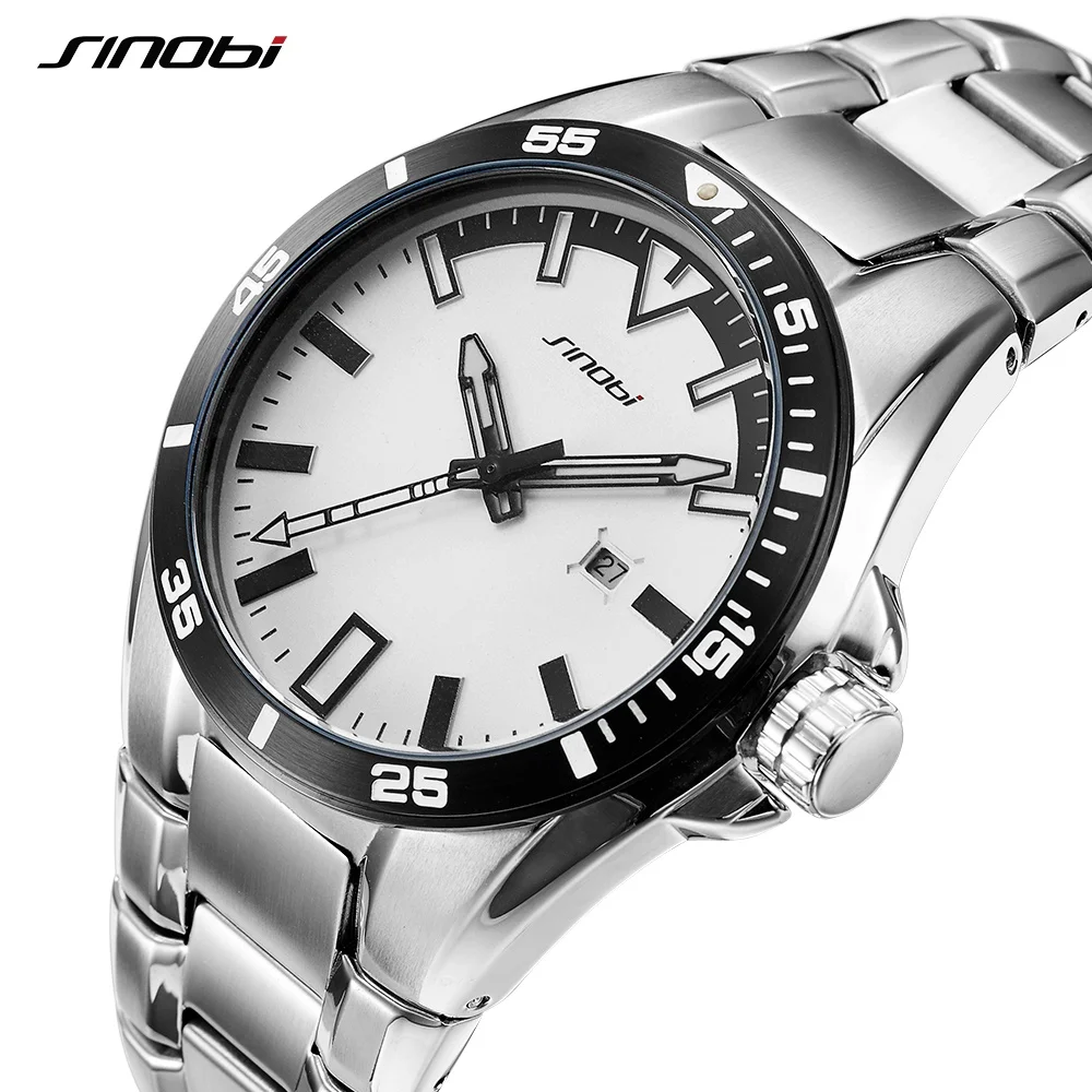 SINOBI Watch Men Full Steel Male Fashoin Wrist Watches Top Brand Luxury Luminous Hands Relogio