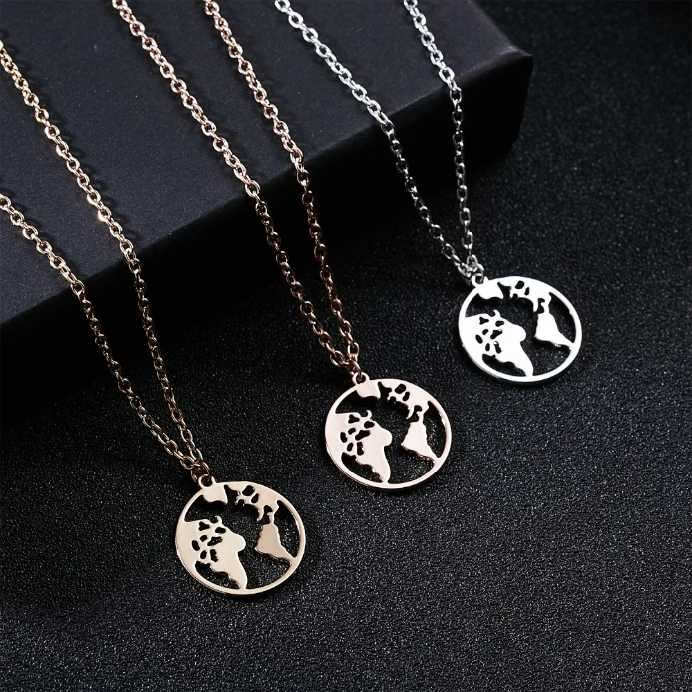

Rinhoo 3 Colors Zinc Alloy Simple Heart Round Shape Map Pendant Necklace For Women's Man's Accessories Gift Fashion Jewelry