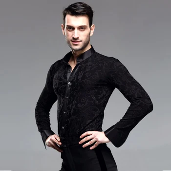 

2019 New Man Ballroom Dance Tops Long Sleeve Mens Latin Shirts Lapel/Collar 50-90kg Practice/Performance Dancewear Top JDQ5007