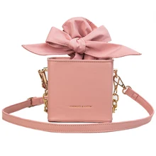 Cute Bow Box Chain Women Handbags Kawaii Small Flap Bag Lady Party Clutch Crosssbody Bags For Women Pu Shoulder Messenger Bags bow decor flap pu bag