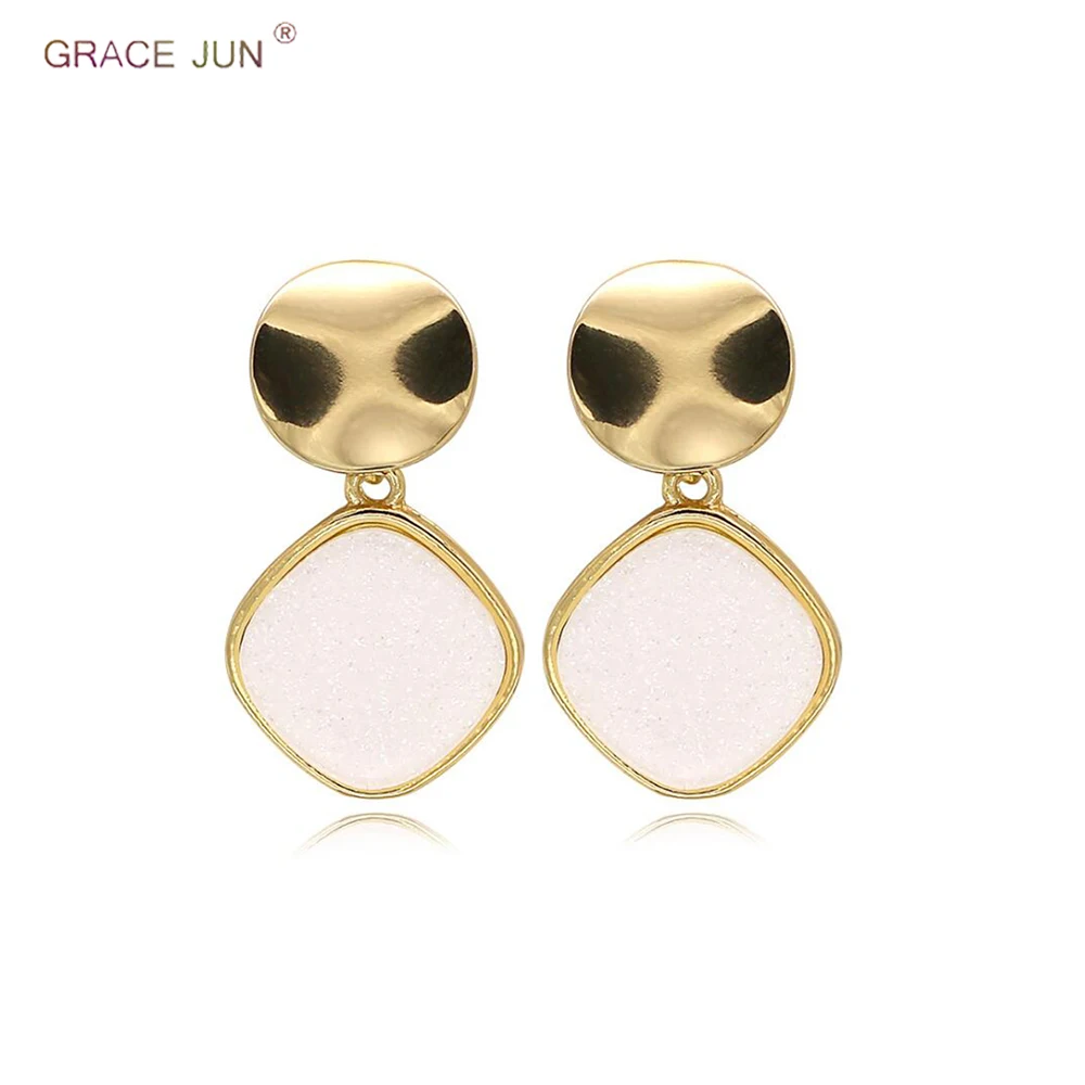 

GRACE JUN Korea Style New Gold Color Acrylic Material Clip on Earrings and Pierced Earrings Luxury Geometric Earrings Brincos