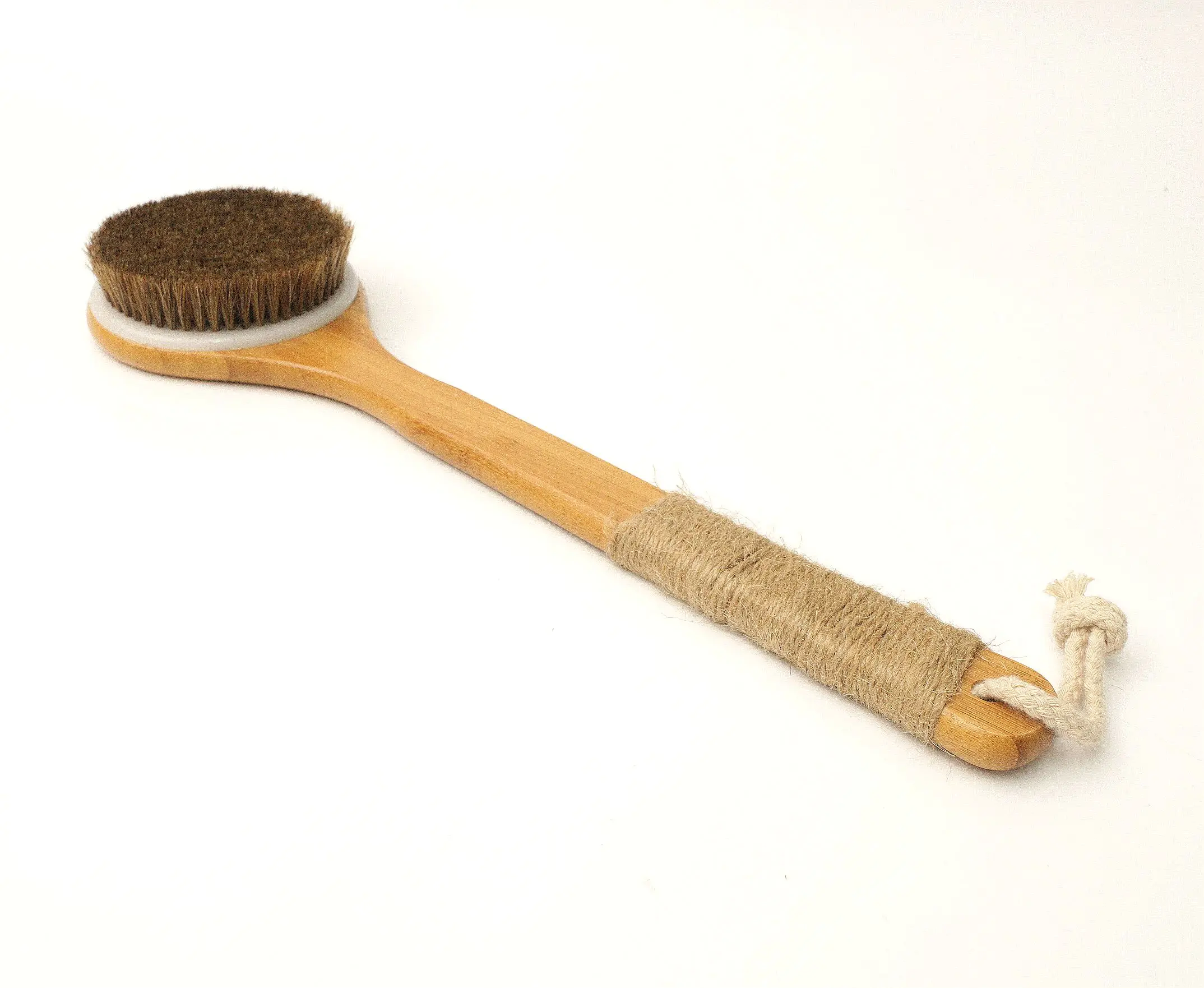 YOULU Bath Brush Natural Black Horse Hair Massage Bath Brush Body Massage Dry Brush Exfoliating Long Handle Wooden Bath Brush