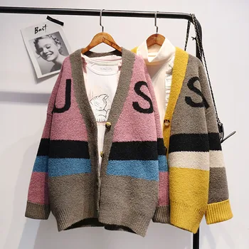 

Women Long Sweater and Cardigans Vneck Single Breasted Knit Jacket and Sweater Ponchoes Korean Oversized Sweater Coat 2019