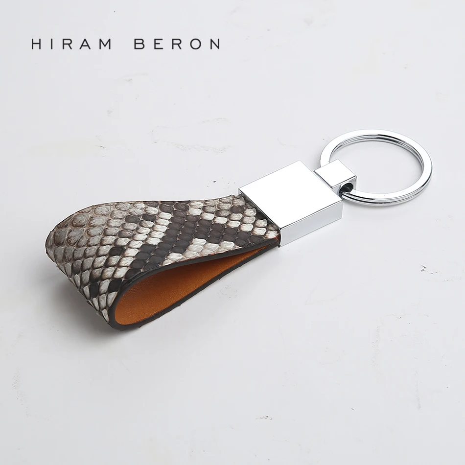 Hiram Beron Key Holder Python Skin & Vegetable Tanned Leather Wallet Chain Bag Tool Women Leather Phone Chain Men Car Keychain