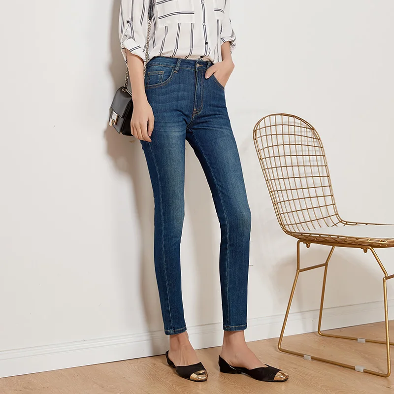 LEIJIJEANS Новинка осени повседневный стиль темно синие средняя талия полная длина